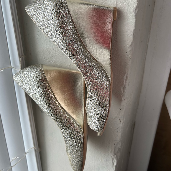 Badgley Mischka Awake Gold Glitter Wedge Peep Toe - Picture 7 of 10